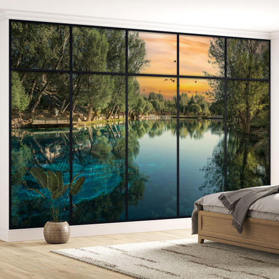 Carta da parati panoramica - Illusione ottica - Lago e alberi