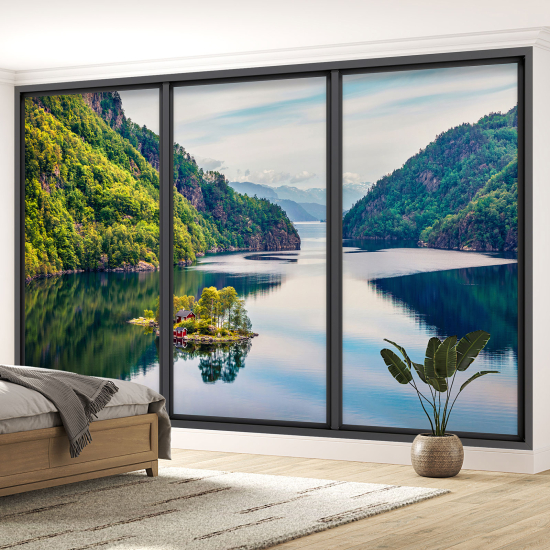 Carta da parati panoramica - Illusione ottica - Lago e foresta