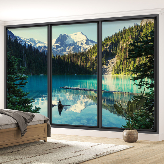 Carta da parati panoramica - Illusione ottica - Lago e montagna