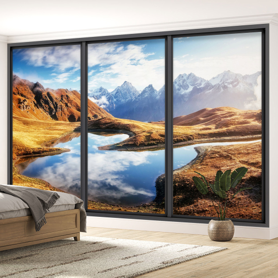 Carta da parati panoramica - Illusione ottica - Lago e montagne