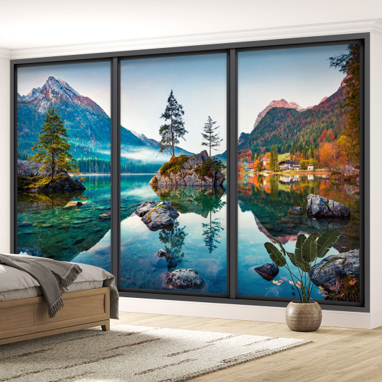 Carta da parati panoramica - Illusione ottica - Lago e montagne