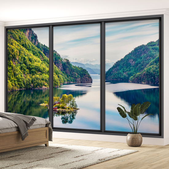 Carta da parati panoramica - Illusione ottica - Lago e montagne