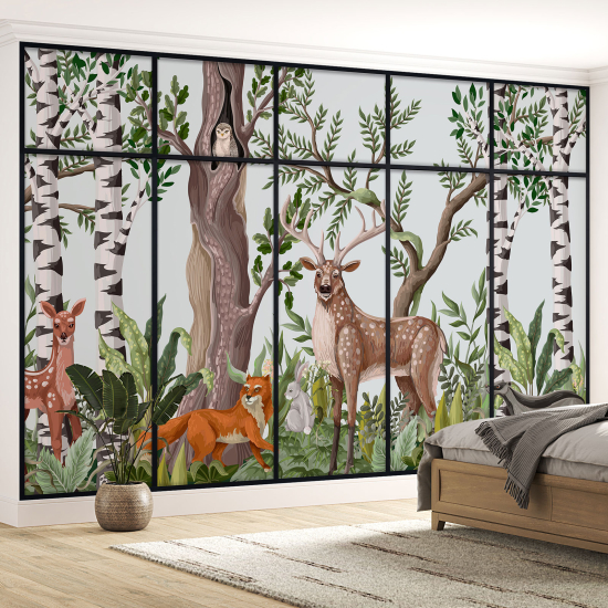 Carta da parati panoramica - Illusione ottica per Bambini - Animali della foresta