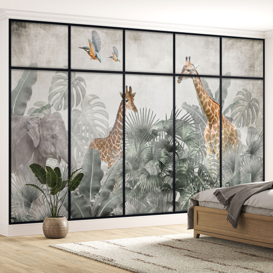 Carta da parati panoramica - Illusione ottica per Bambini - Animali della giungla