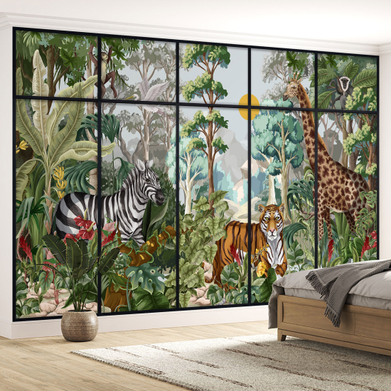 Carta da parati panoramica - Illusione ottica per Bambini - Animali della giungla