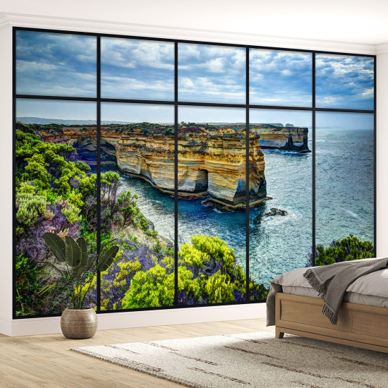 Carta da parati panoramica - Illusione ottica - Vista mare scogliere