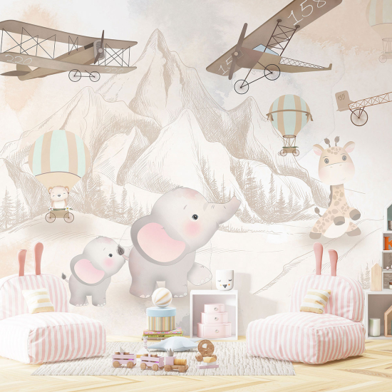 Carta da parati panoramica per bambini - Aerei Animali