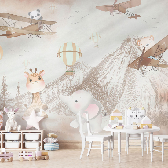 Carta da parati panoramica per bambini - Aerei Animali