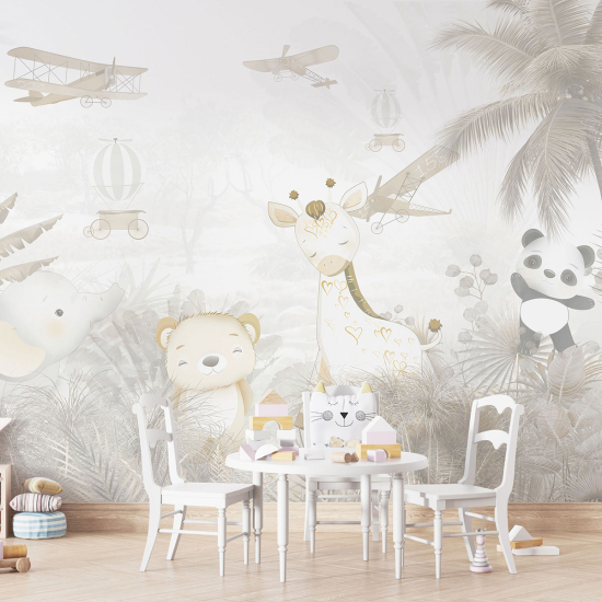 Carta da parati panoramica per bambini - Aerei Animali