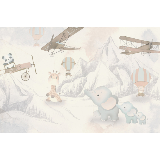 Carta da parati panoramica per bambini - Aerei Animali