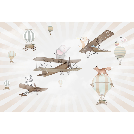 Carta da parati panoramica per bambini - Aerei Animali