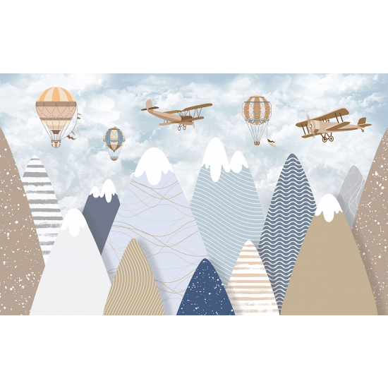 Carta da parati panoramica per bambini - Aerei Mongolfiere