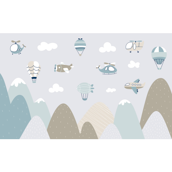 Carta da parati panoramica per bambini - Aerei Mongolfiere
