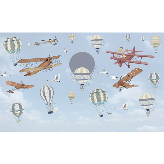 Carta da parati panoramica per bambini - Aerei Mongolfiere