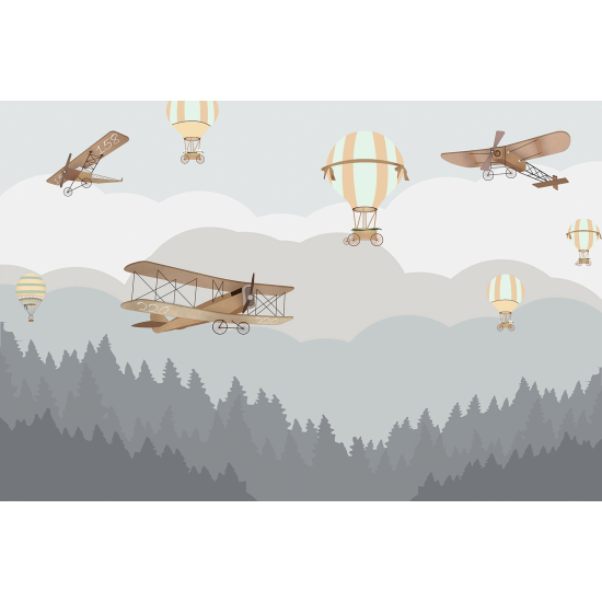 Carta da parati panoramica per bambini - Aerei Mongolfiere