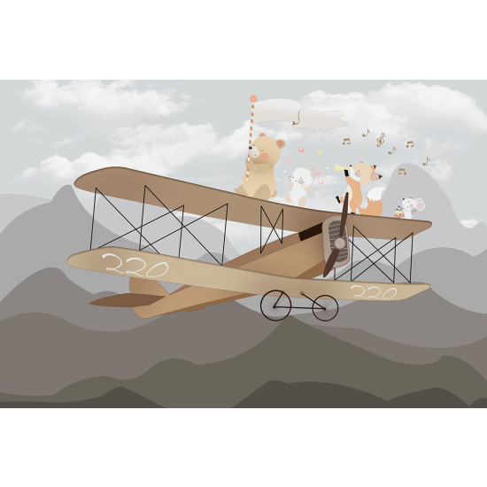 Carta da parati panoramica per bambini - Aereo Animali