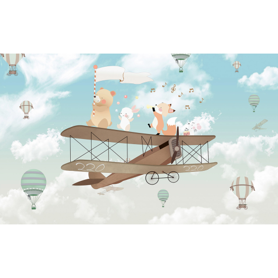 Carta da parati panoramica per bambini - Aereo Animali
