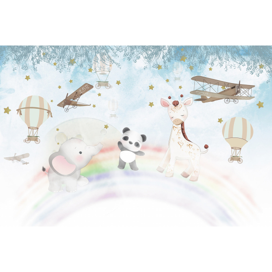 Carta da parati panoramica per bambini - Animali arcobaleno