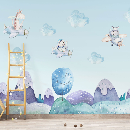 Carta da parati panoramica per bambini - Animali Aviatori