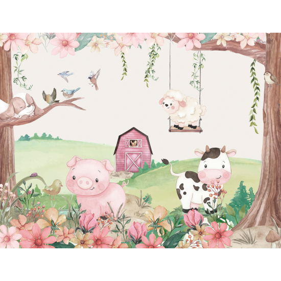 Carta da parati panoramica per bambini - Animali della Fattoria