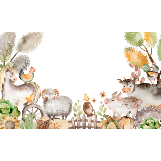 Carta da parati panoramica per bambini - Animali della fattoria