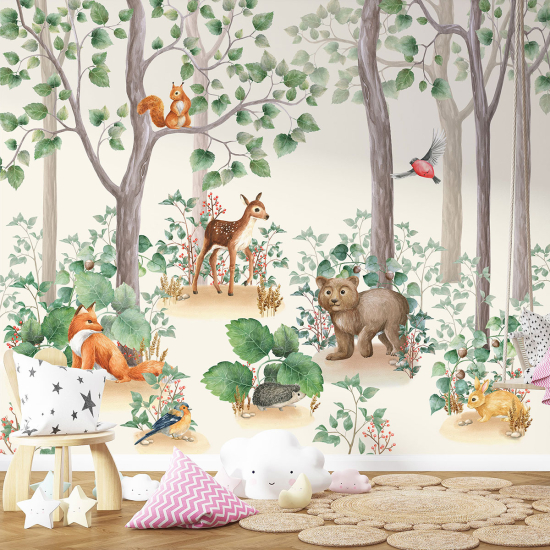 Carta da parati panoramica per bambini - Animali della Foresta