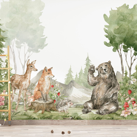 Carta da parati panoramica per bambini - Animali della Foresta