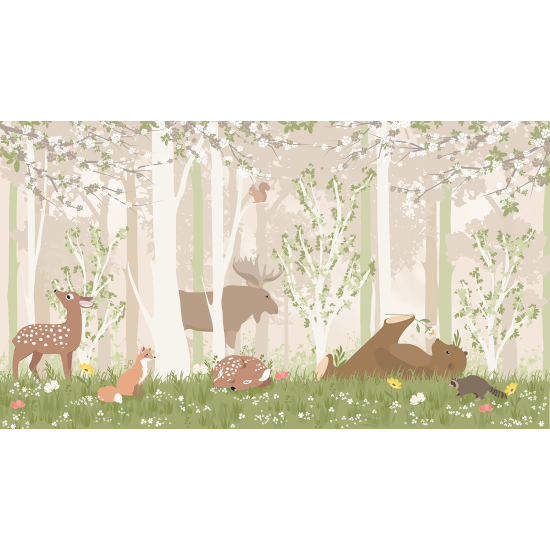 Carta da parati panoramica per bambini - Animali della Foresta