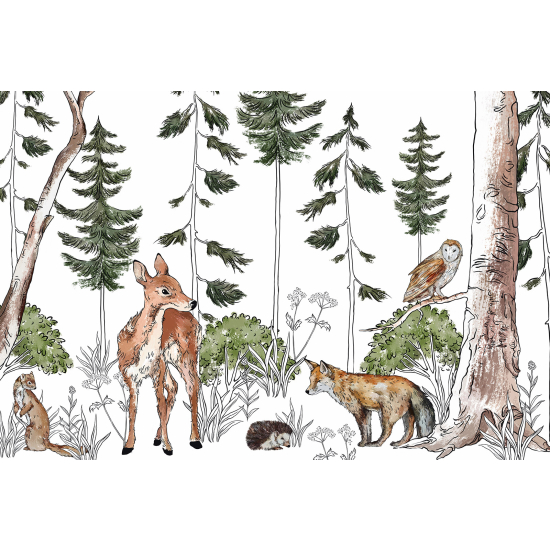 Carta da parati panoramica per bambini - Animali della Foresta