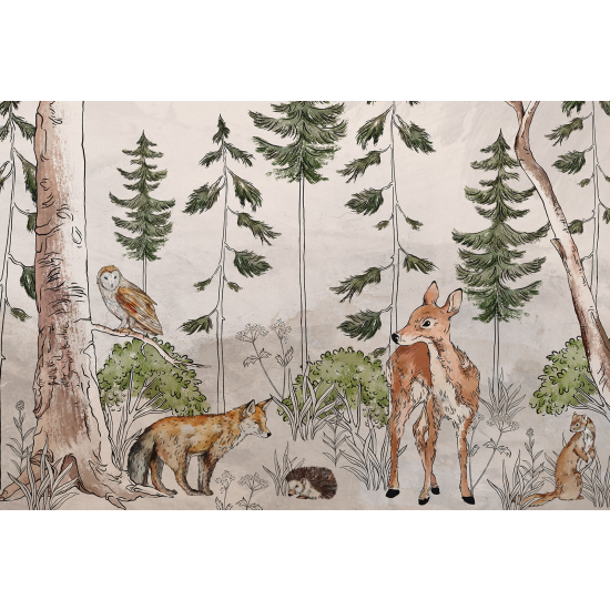 Carta da parati panoramica per bambini - Animali della Foresta