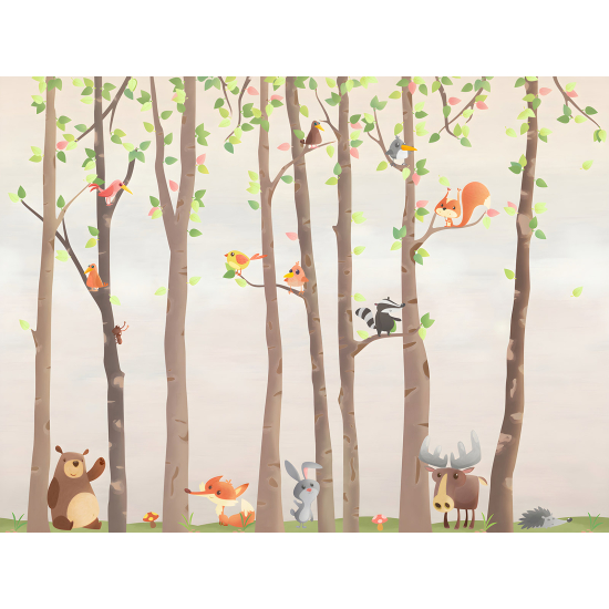 Carta da parati panoramica per bambini - Animali della Foresta