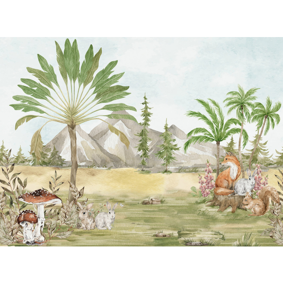 Carta da parati panoramica per bambini - Animali della foresta
