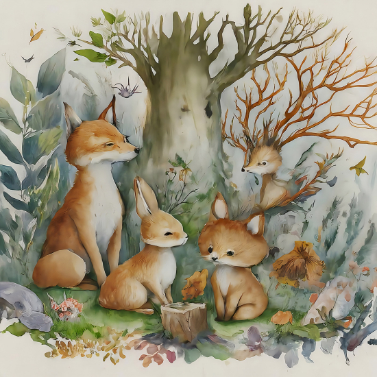 Carta da parati panoramica per bambini - Animali della foresta