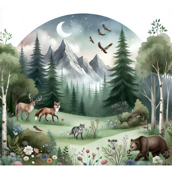 Carta da parati panoramica per bambini - Animali della foresta