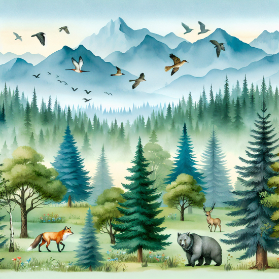 Carta da parati panoramica per bambini - Animali della foresta