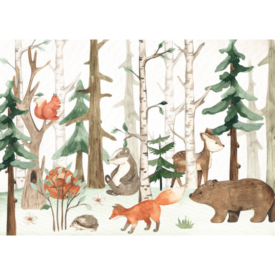 Carta da parati panoramica per bambini - Animali della foresta