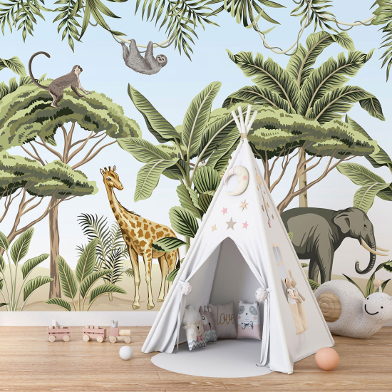 Carta da parati panoramica per bambini - Animali della Giungla