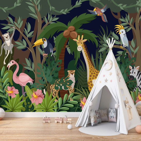 Carta da parati panoramica per bambini - Animali della Giungla
