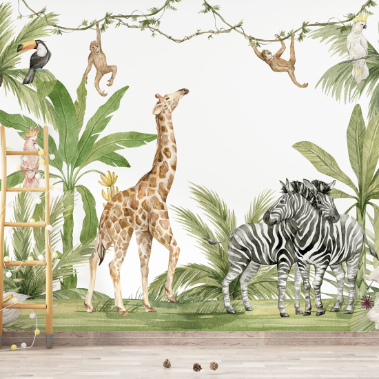 Carta da parati panoramica per bambini - Animali della Giungla