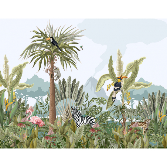 Carta da parati panoramica per bambini - Animali della Giungla