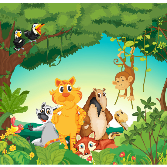 Carta da parati panoramica per bambini - Animali della Giungla