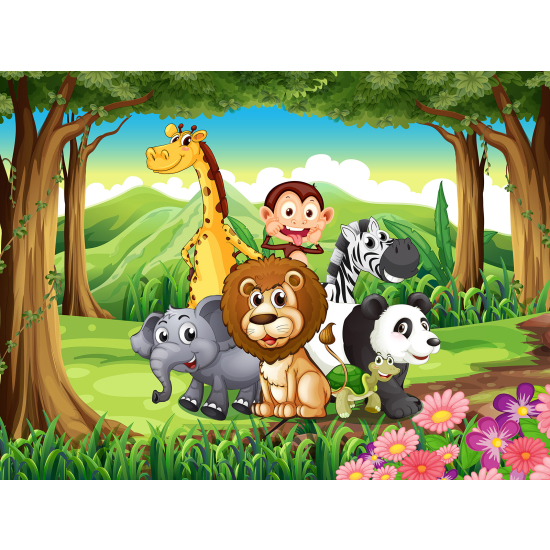 Carta da parati panoramica per bambini - Animali della Giungla