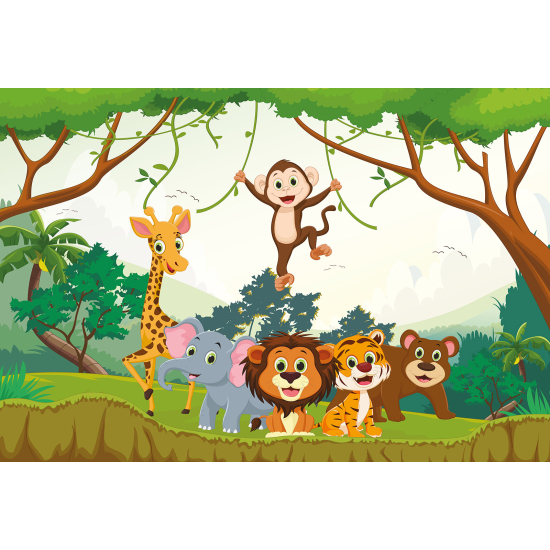 Carta da parati panoramica per bambini - Animali della Giungla