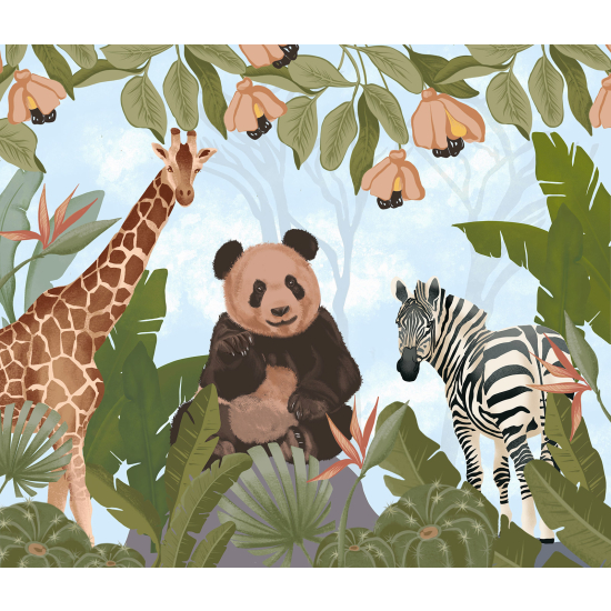 Carta da parati panoramica per bambini - Animali della Giungla