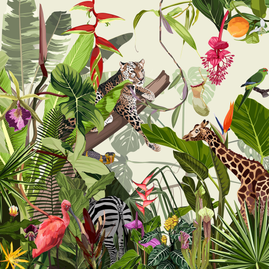 Carta da parati panoramica per bambini - Animali della Giungla