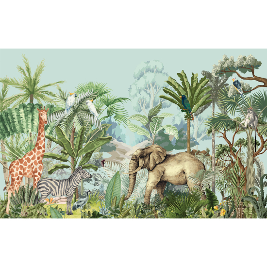 Carta da parati panoramica per bambini - Animali della Giungla