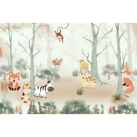 Carta da parati panoramica per bambini - Animali della Giungla