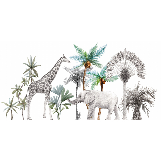 Carta da parati panoramica per bambini - Animali della giungla