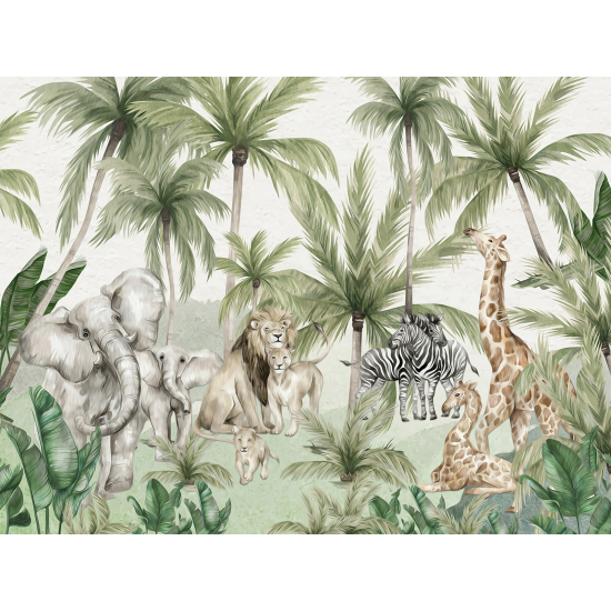 Carta da parati panoramica per bambini - Animali della giungla