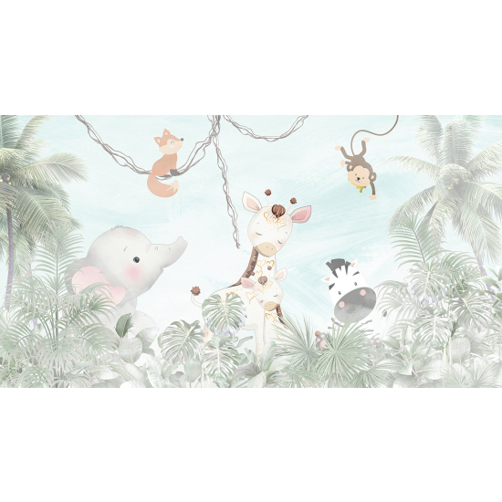 Carta da parati panoramica per bambini - Animali della giungla
